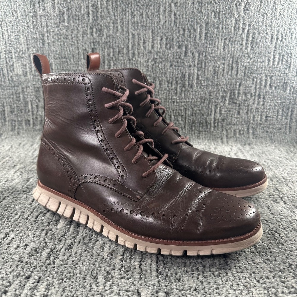 Cole Haan Zerogrand Men 12M Brown Leather Wingtip Boots Water Resistant C23300